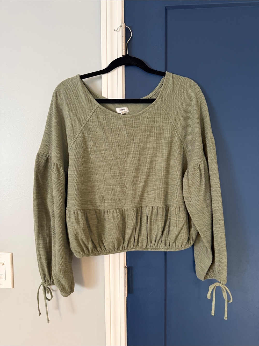 aerie Olive Green Waffle-Knit boho top nwot medium